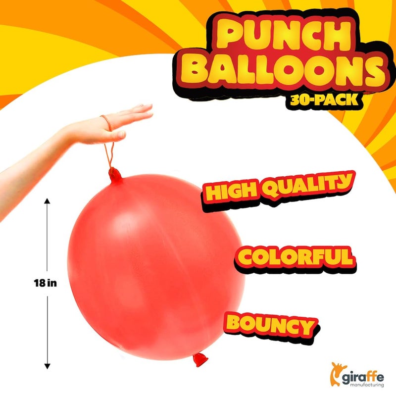 Giraffe Manufacturing Giraffe 30 Pack Punch Balloons Valentines Party Favors for Kids- 18 Inches Large Thick Latex Neon Rubber Heavy Duty Balloons - Age 4-8, 6 to 8, 8-12 Easter Basket Stuffers - Image 2